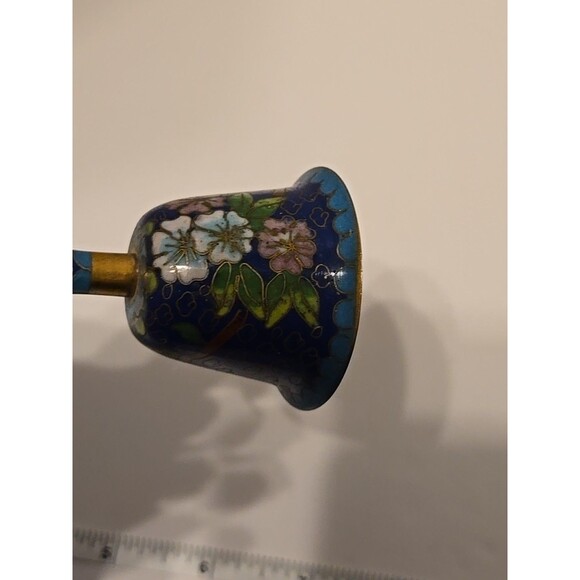 Vintage Blue Floral Enamel Brass Cloisonné Bell 3.5” Chinese Metal - Picture 7 of 12
